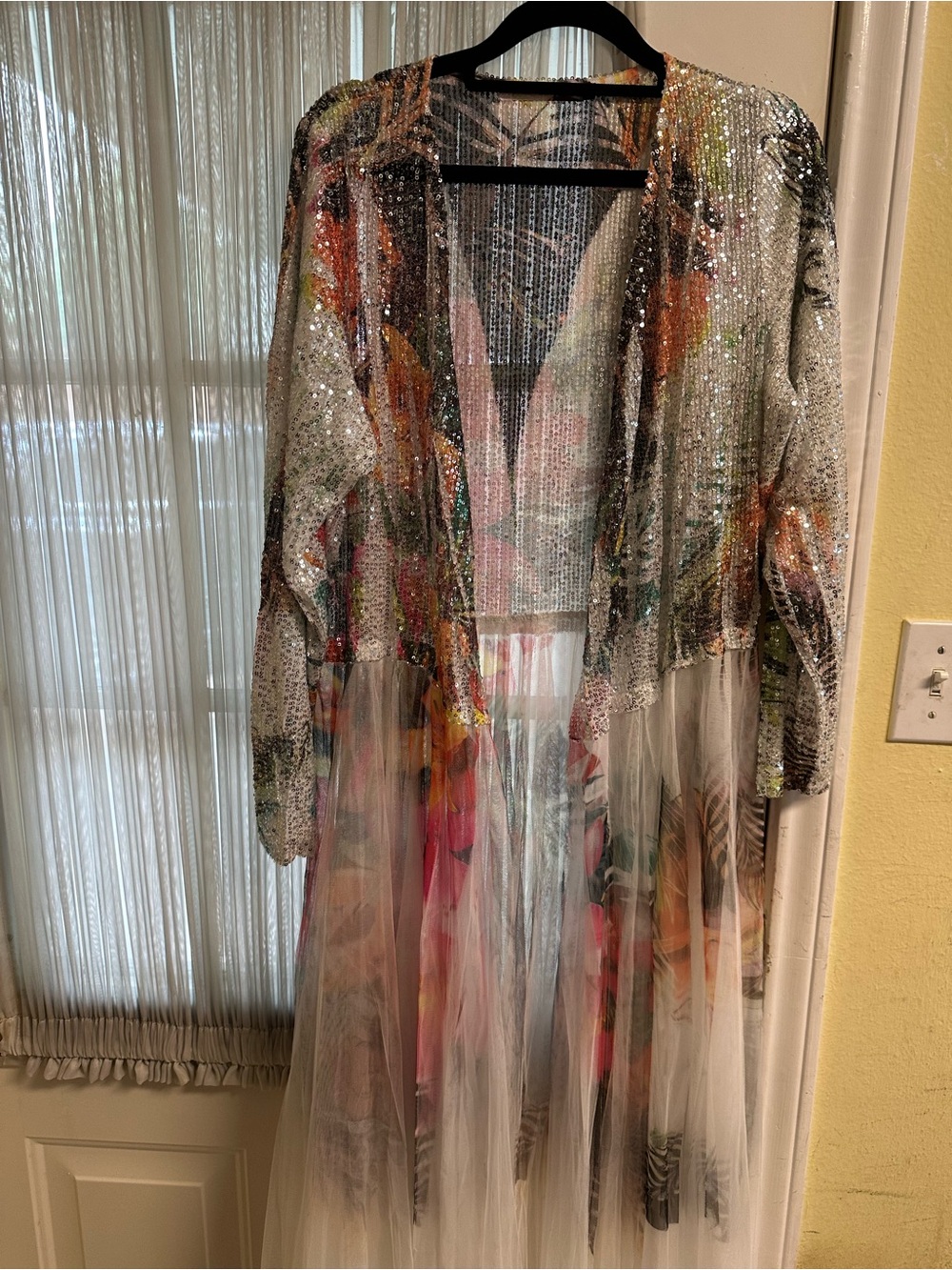 Brand New ORIGAMI Sequin Floral Overlay DUSTER Jacket